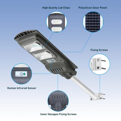 Atacado Lâmpada de rua solar com indução de alto lúmen sensor de movimento à prova d'água integrado ao ar livre luz de rua led jardim luzes de rua solares
