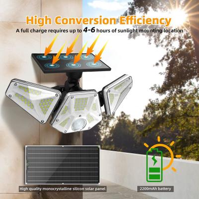 Luz de sensor de movimento solar IP65 iluminação externa sem fio iluminação de inundação de energia solar lâmpada de segurança brilhante ajustável 3 cabeças 113 luzes LED
