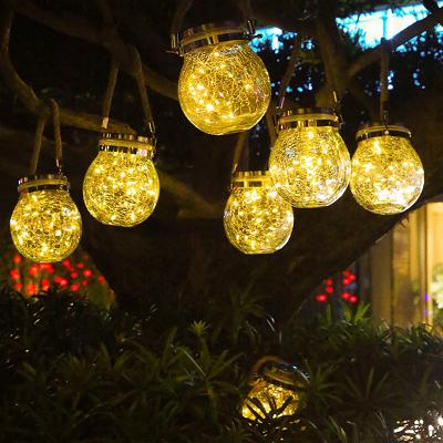 Luzes Solares Suspensas de Natal Luzes de Garrafa de Vidro Rachado Jardim ao Ar Livre Bola Colorida Decoração de Jardim Luzes
