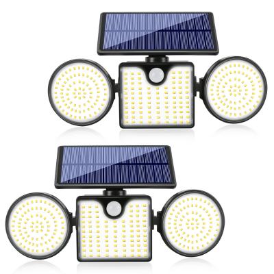 Luzes solares de LED de parede de jardim automáticas de ângulo ajustável ao ar livre com sensor de movimento de 3 cabeças de parede com luz solar de 3 cabeças