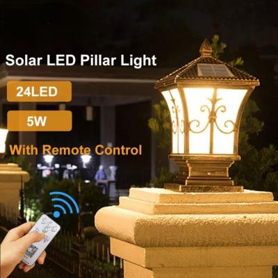 Pilar de luz solar de LED com controle remoto lanterna retrô à prova d'água ao ar livre varanda coluna luz noturna